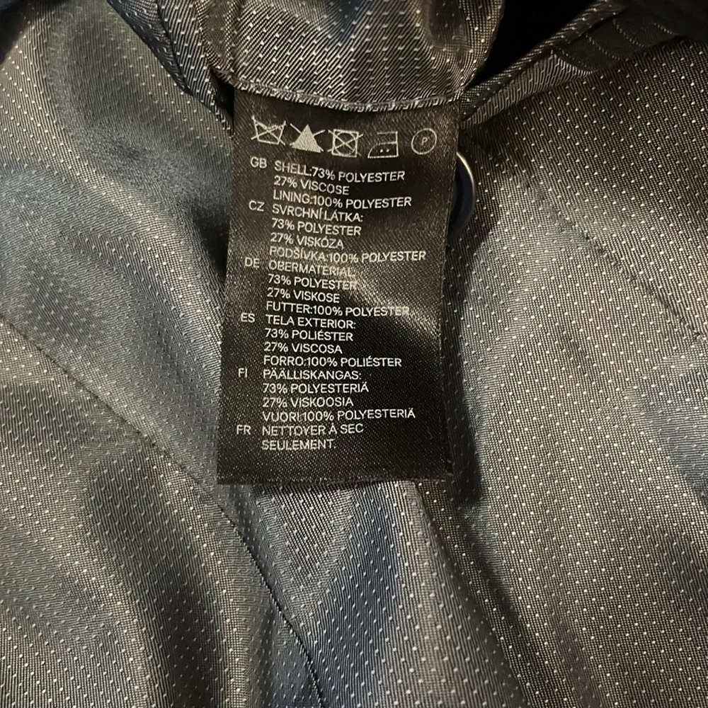 H&M Mens Dark Navy Blue Pinstriped Blazer Suit Jacket Sz 36R